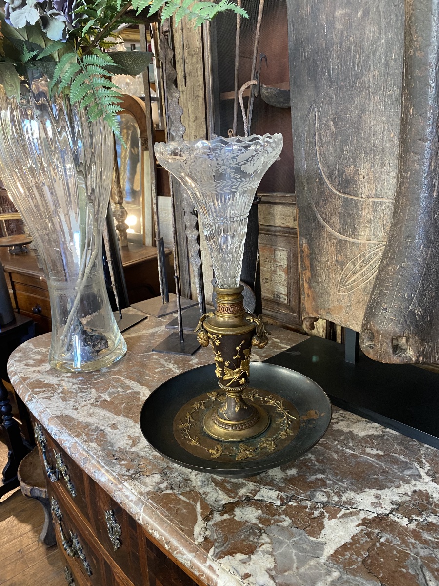 Bronze And Baccarat Crystal Centerpiece.-photo-2