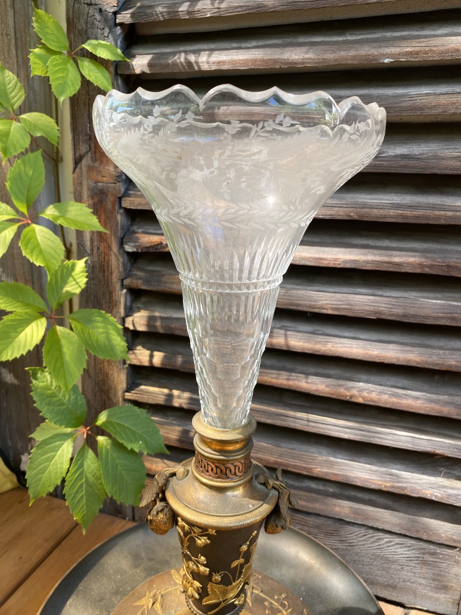 Bronze And Baccarat Crystal Centerpiece.-photo-2