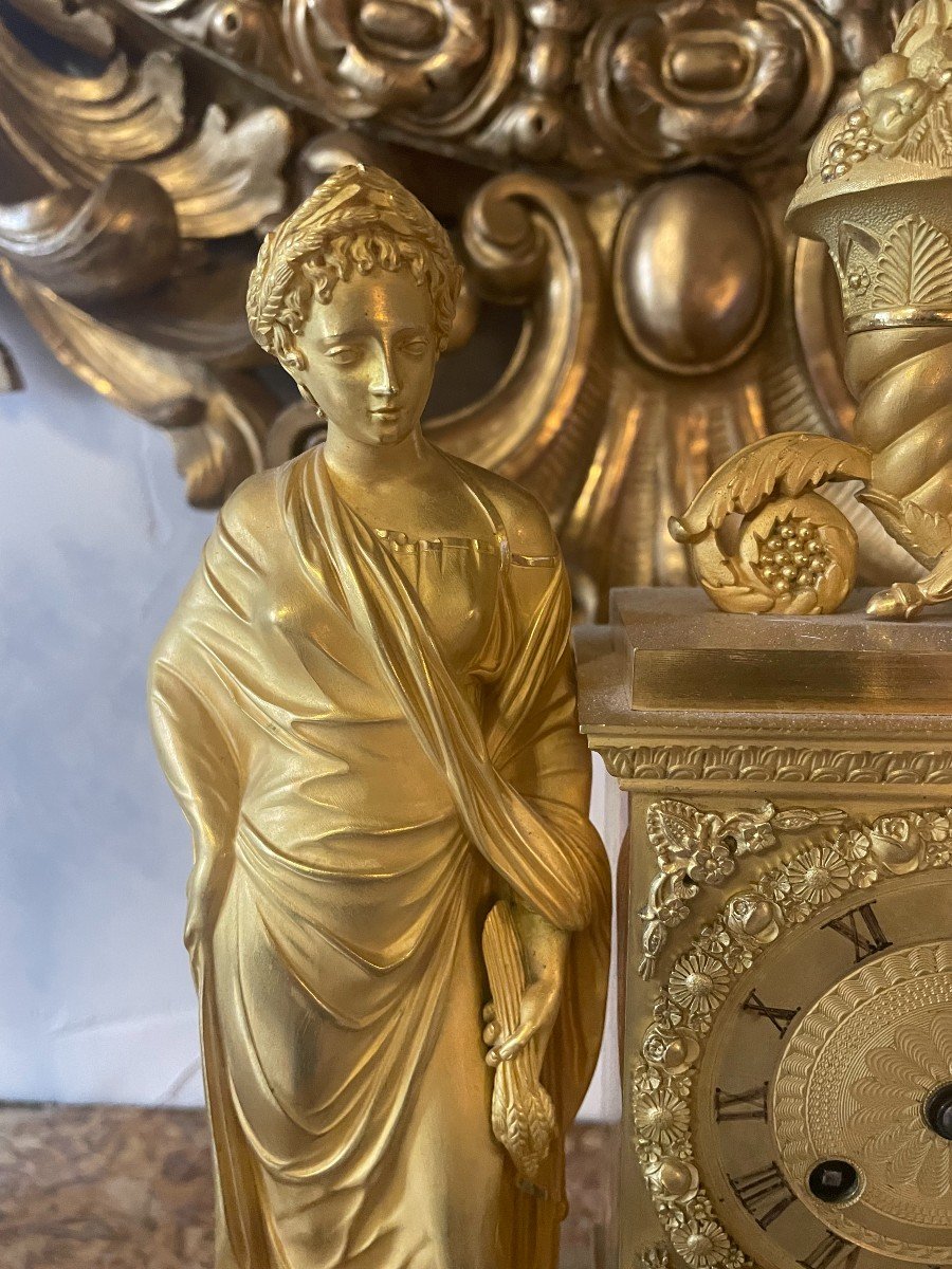 Restoration Pendulum In Gilt Bronze By Guyerdet Ainé Paris 1830-photo-2