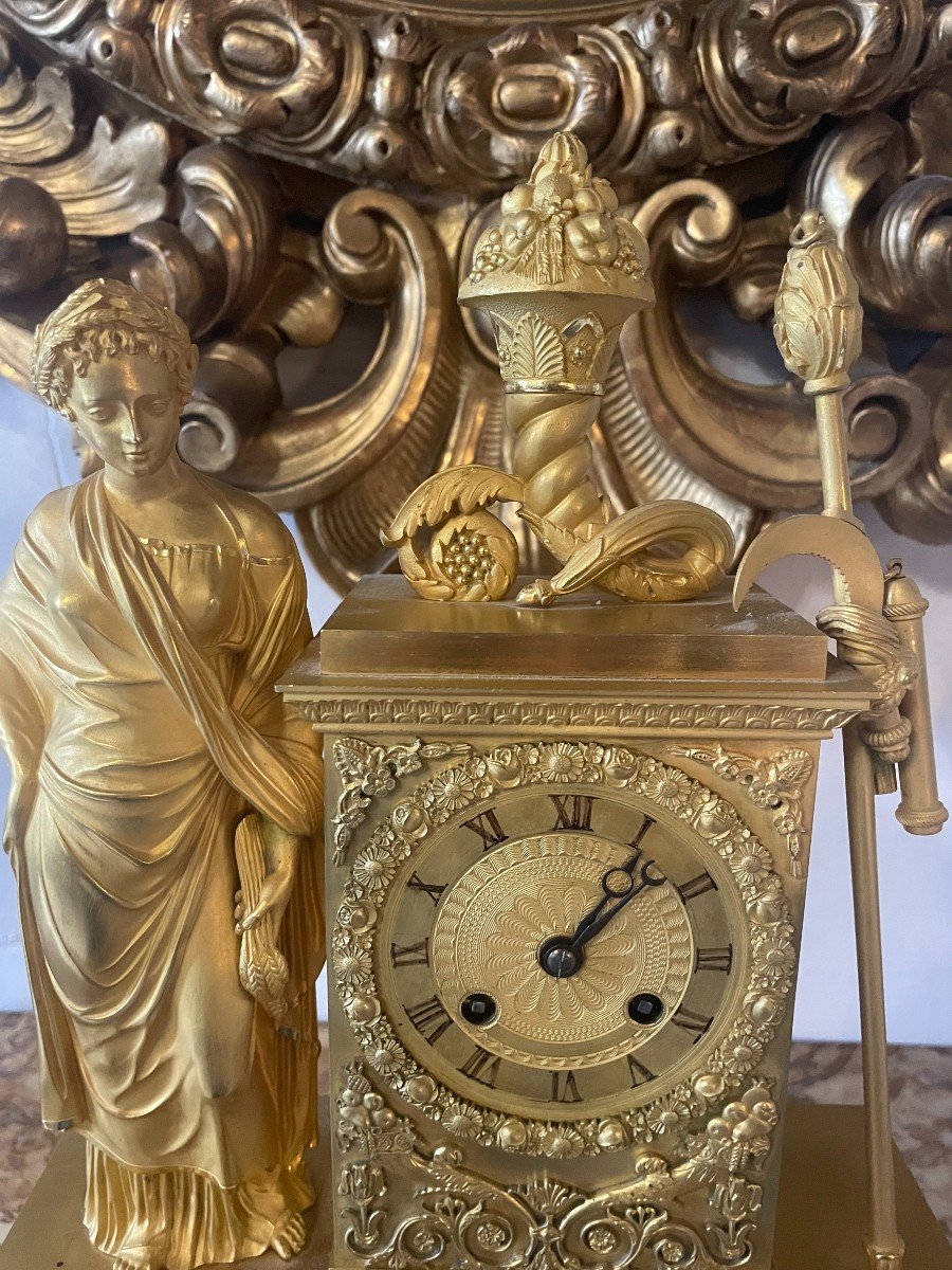 Restoration Pendulum In Gilt Bronze By Guyerdet Ainé Paris 1830-photo-3