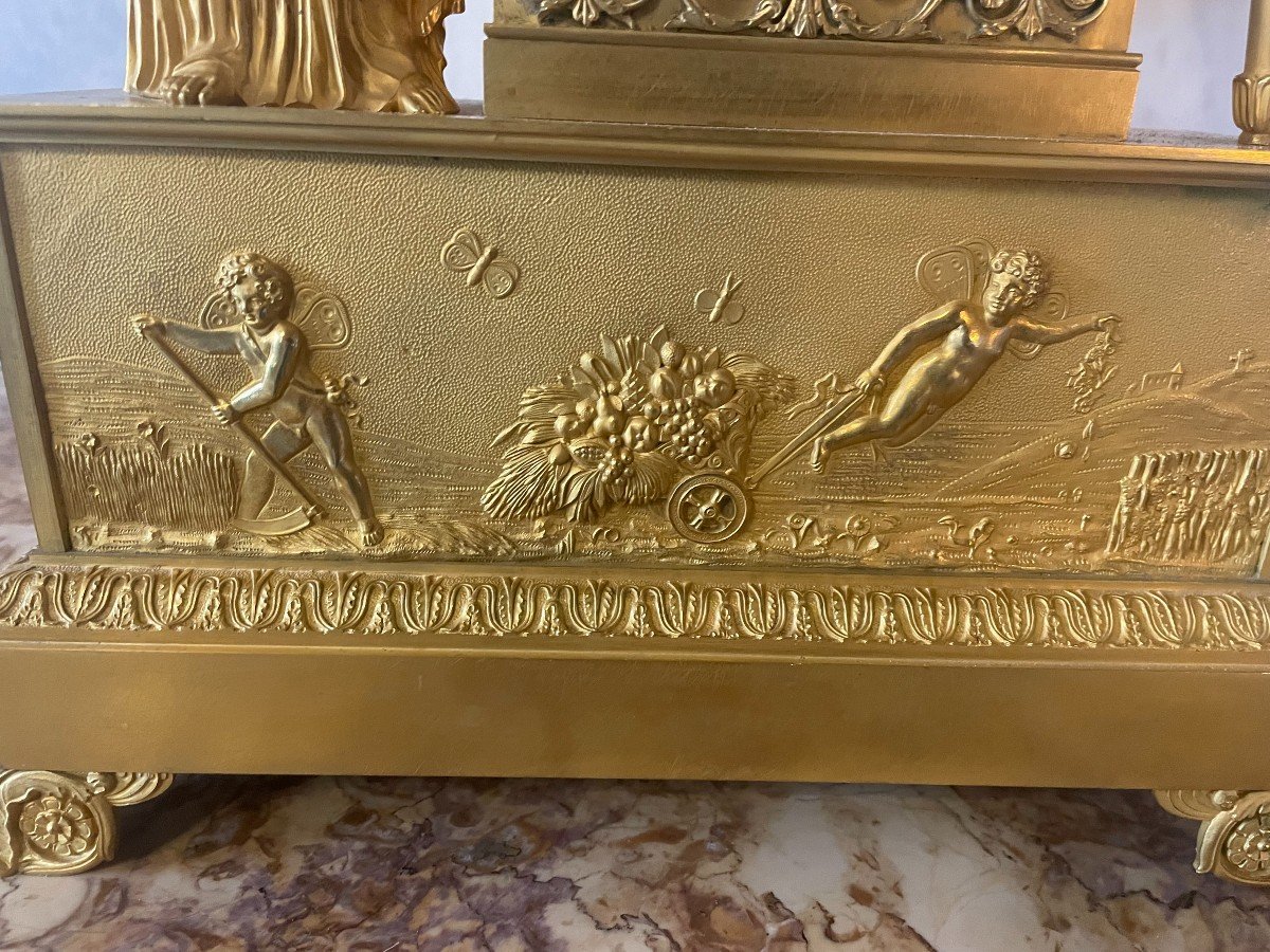 Restoration Pendulum In Gilt Bronze By Guyerdet Ainé Paris 1830-photo-1