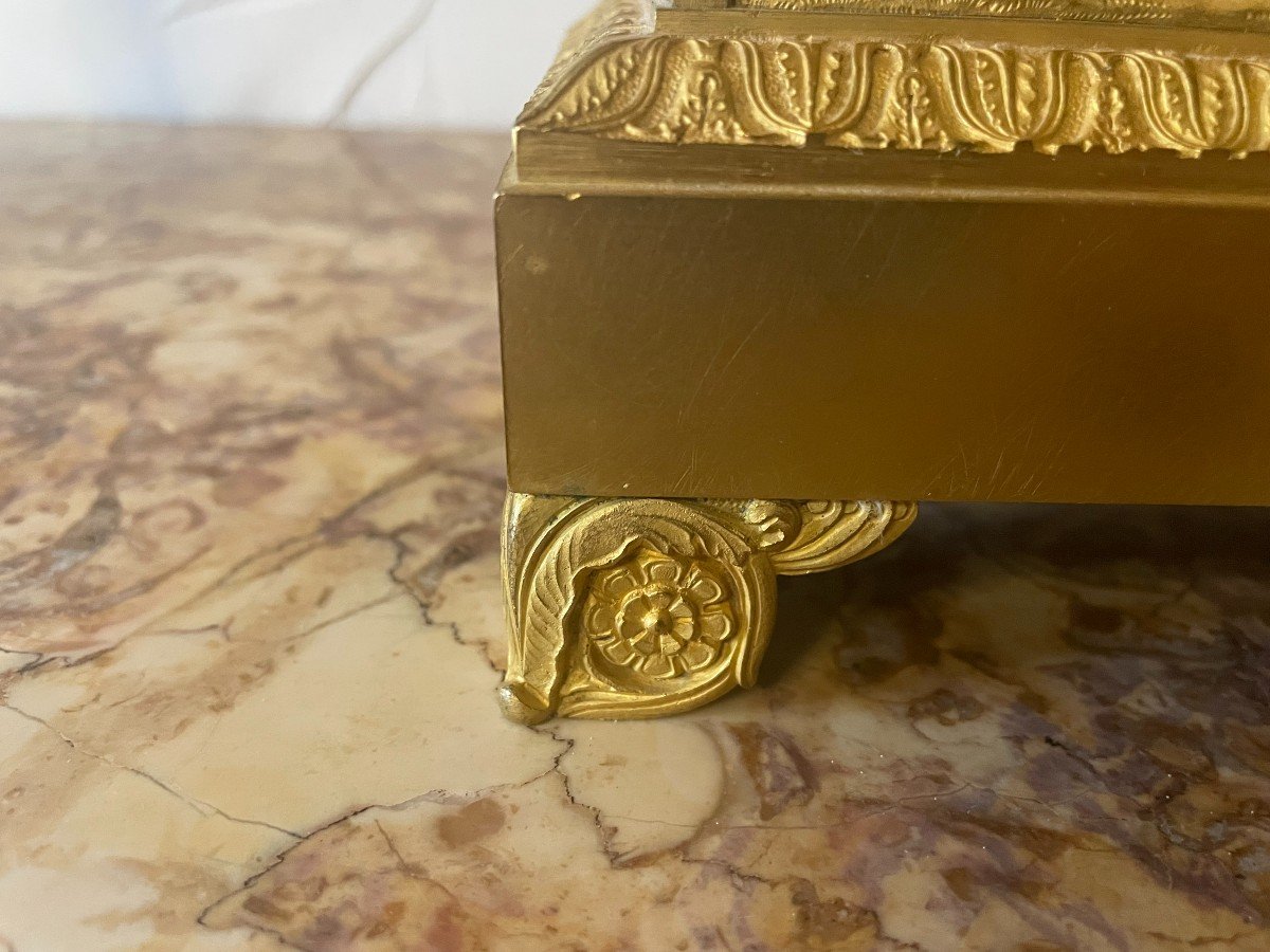 Restoration Pendulum In Gilt Bronze By Guyerdet Ainé Paris 1830-photo-2