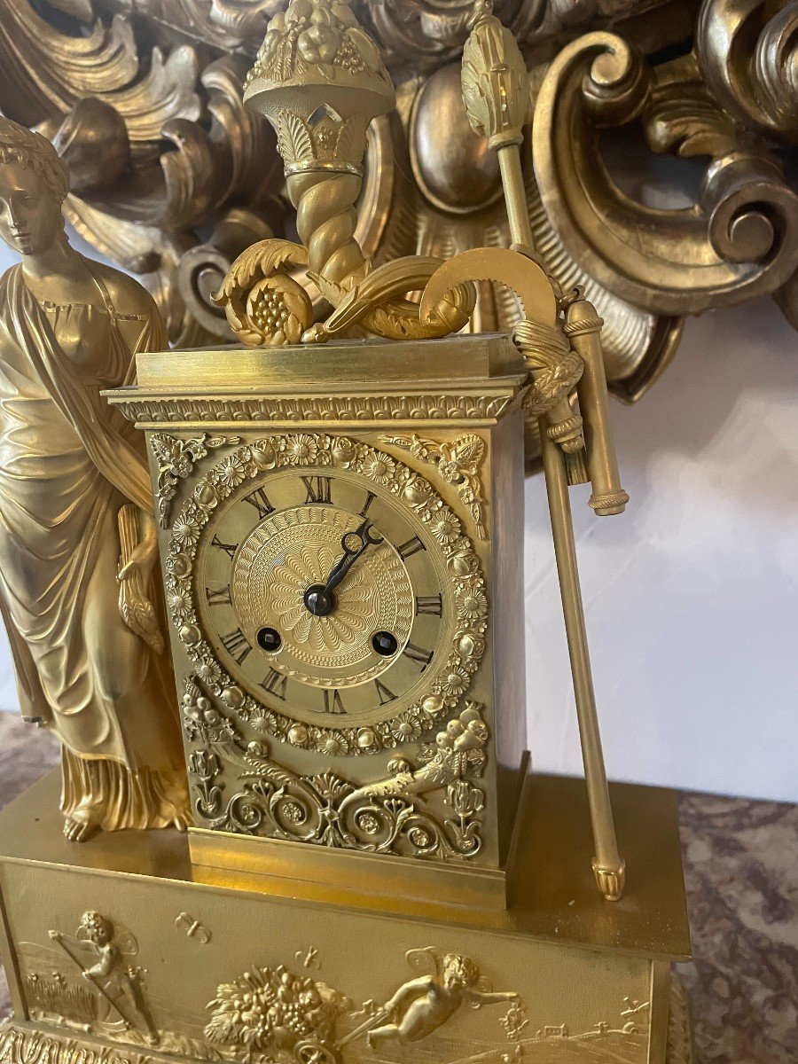 Restoration Pendulum In Gilt Bronze By Guyerdet Ainé Paris 1830-photo-4