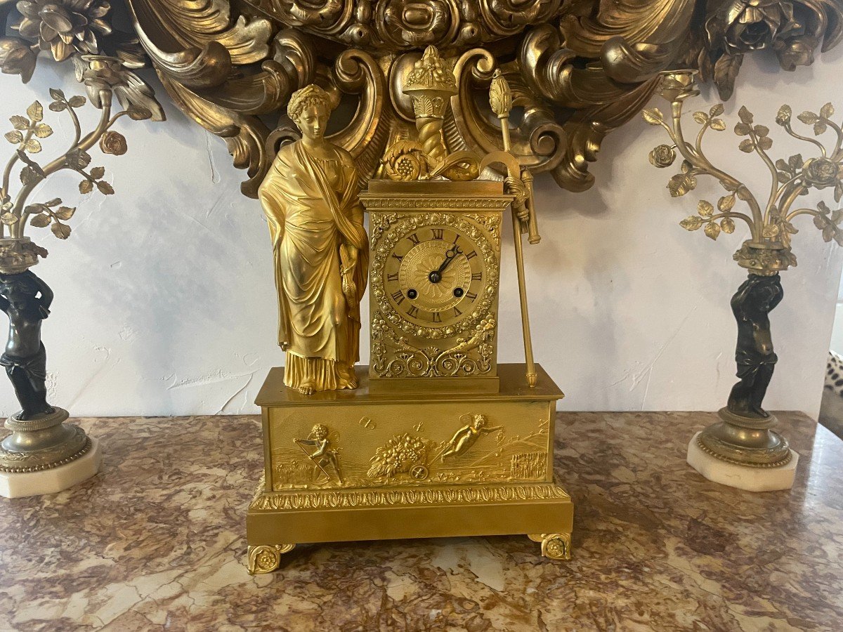 Restoration Pendulum In Gilt Bronze By Guyerdet Ainé Paris 1830-photo-7