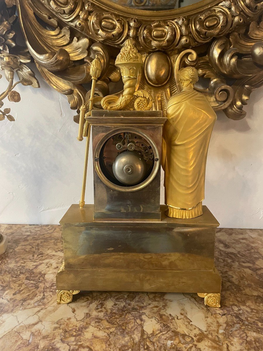 Restoration Pendulum In Gilt Bronze By Guyerdet Ainé Paris 1830-photo-8