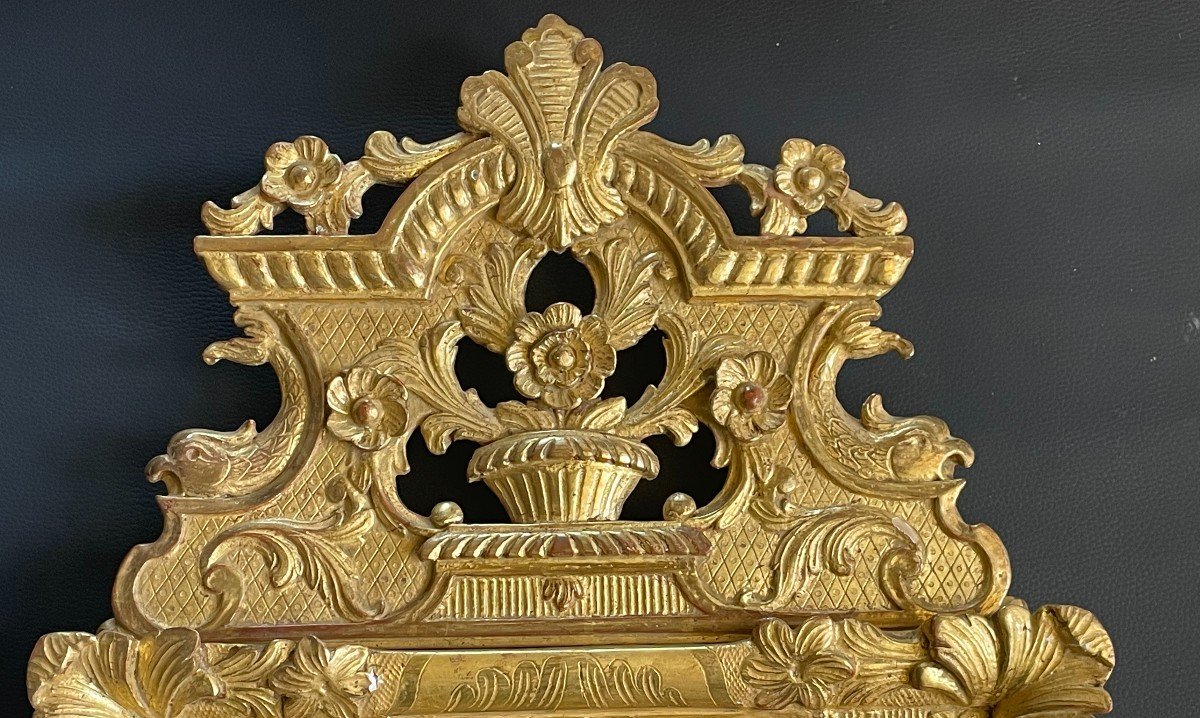 Miroir d'époque Régence En Bois Sculpté Et Doré à La Feuille d'Or-photo-2