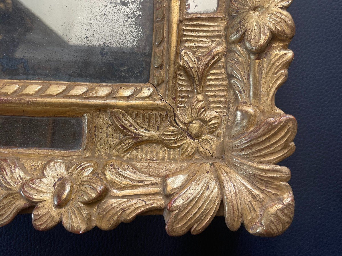 Miroir d'époque Régence En Bois Sculpté Et Doré à La Feuille d'Or-photo-3