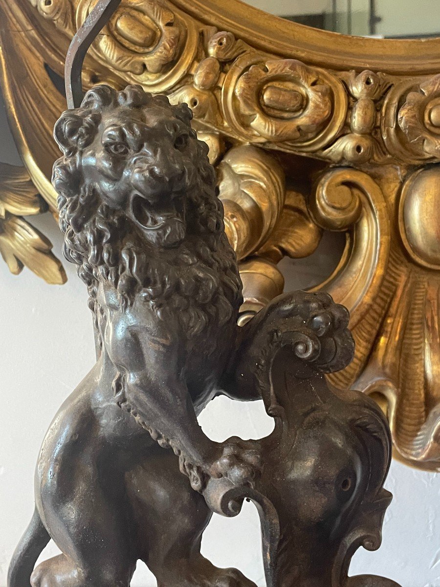 Pair Of Lamp Feet In Cast Iron Decor Lions Nineteenth-photo-3