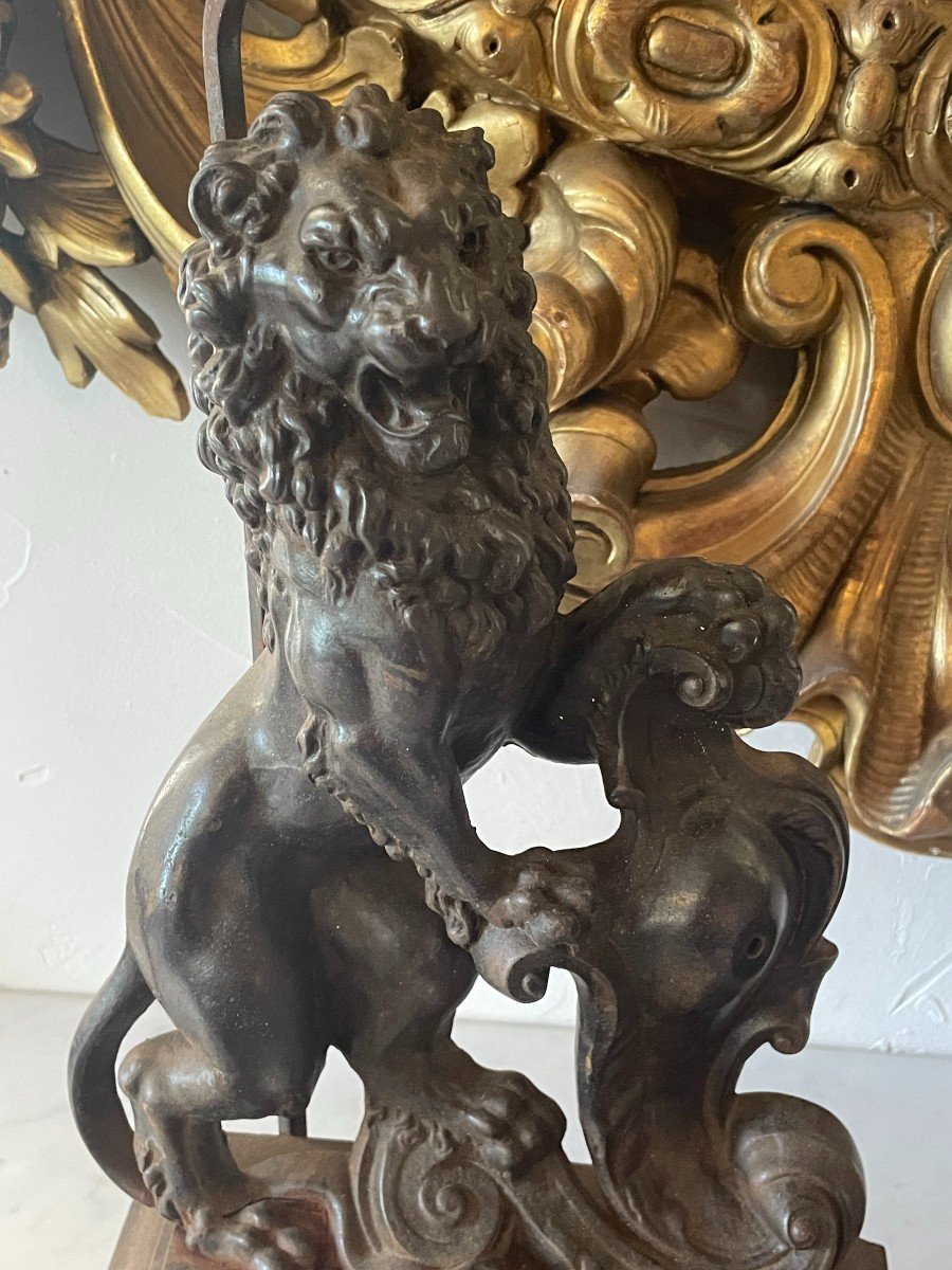 Pair Of Lamp Feet In Cast Iron Decor Lions Nineteenth-photo-3