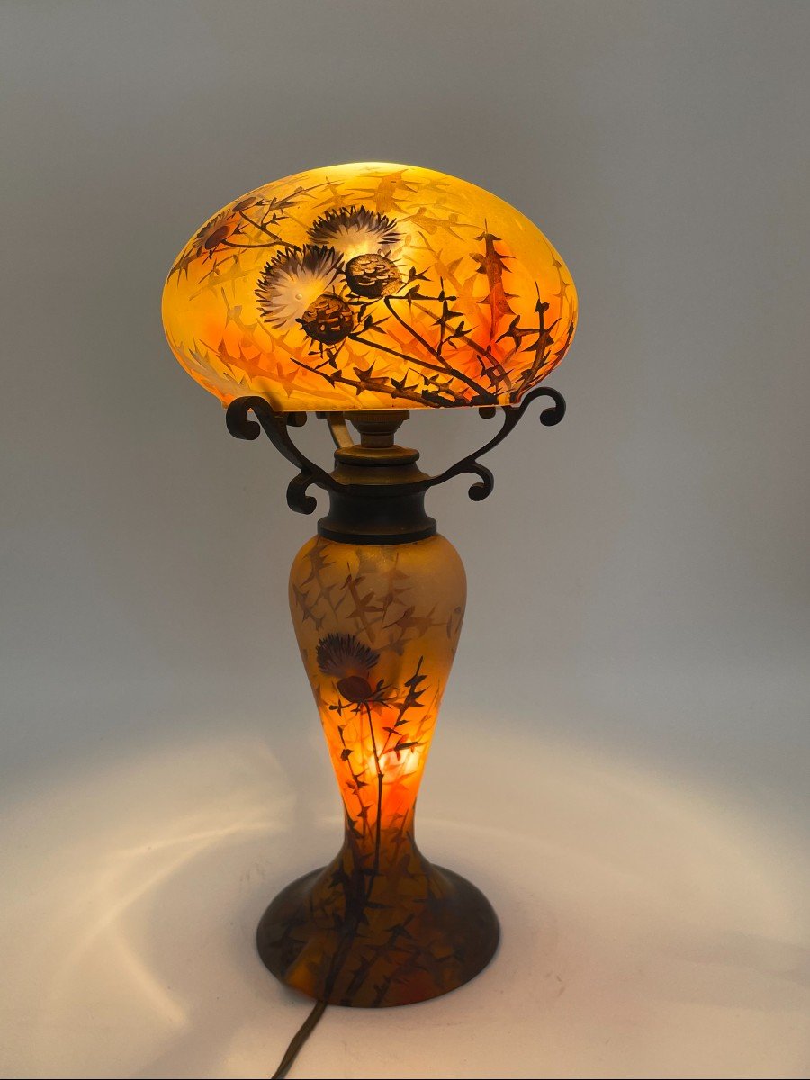  Jean-simon Peynaud Lampe Art Nouveau En Verre Camée "champignon" Vers 1915