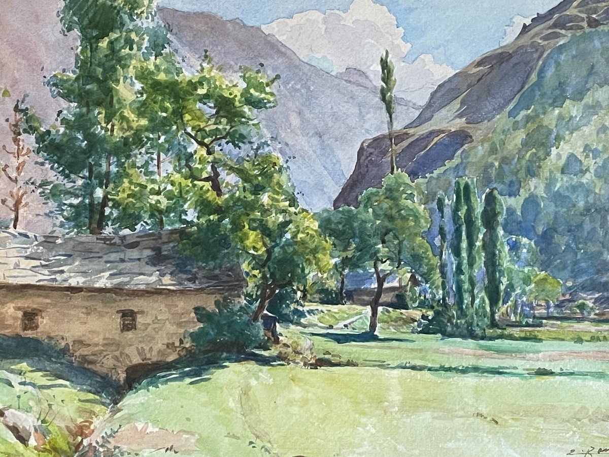 Tancrède Bastet (domène 1858, Grenoble 1942). View Of The Village Of Arud Oisans Venosc 1906-photo-3