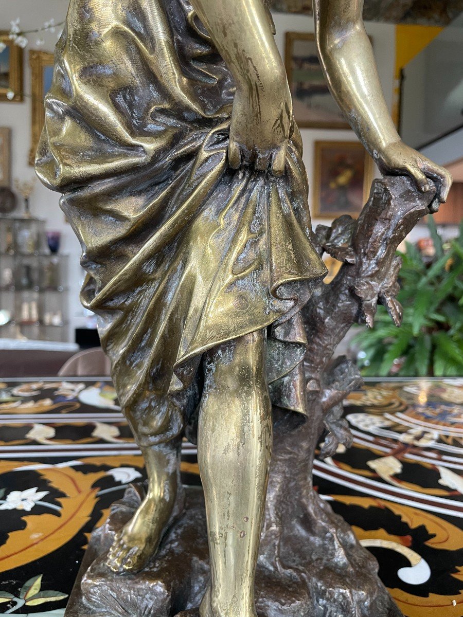 Eutrope Bouret (1833-1906) Jeune Femme En Bronze à Patine Brune Et Doré-photo-3