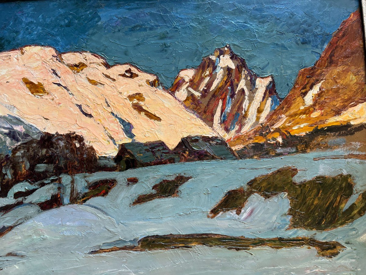 Joseph Victor Communal (1876-1962). Vue d'Un Village Dans  Les Montagnes (montblanc ?)-photo-3