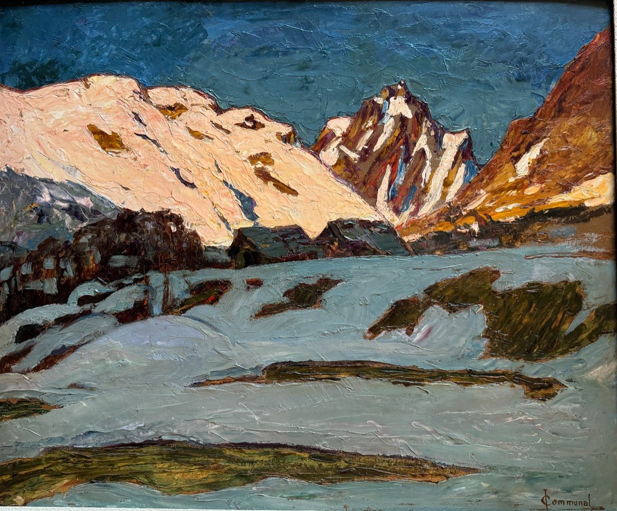 Joseph Victor Communal (1876-1962). Vue d'Un Village Dans  Les Montagnes (montblanc ?)-photo-4