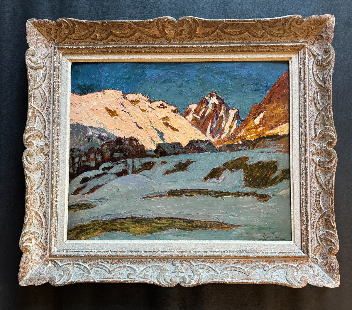 Joseph Victor Communal (1876-1962). Vue d'Un Village Dans  Les Montagnes (montblanc ?)