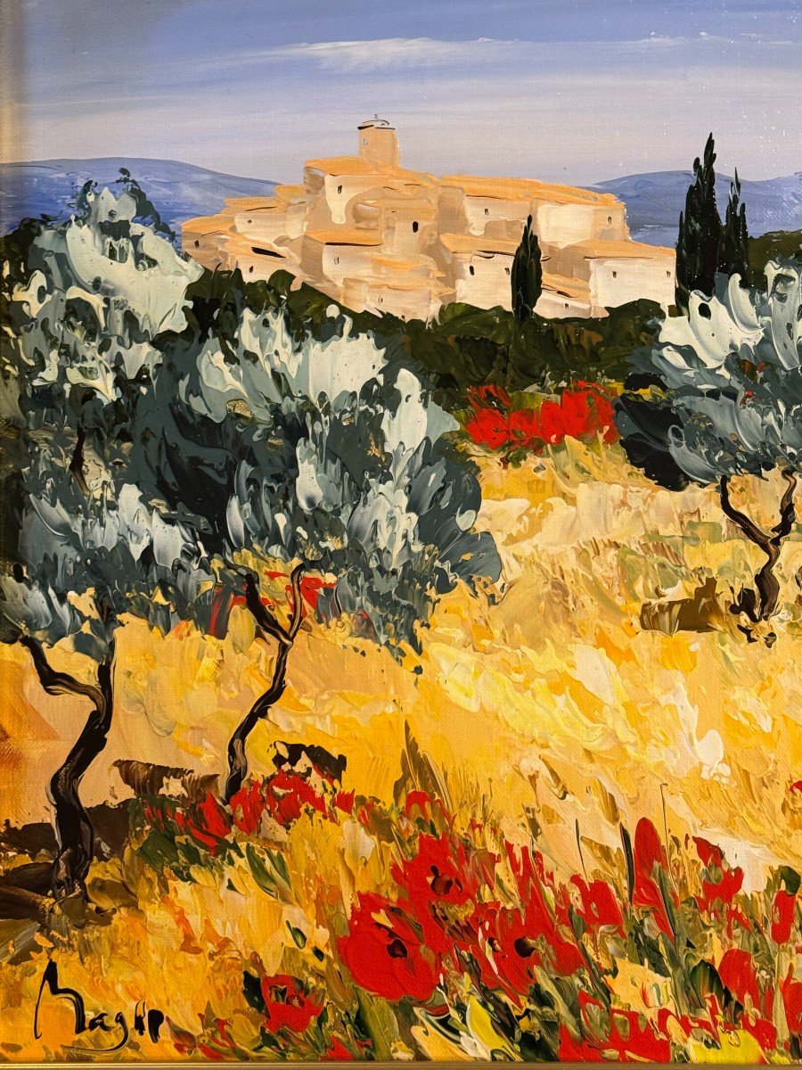 Painting By Louis Magre Born In 1955. Landscape Of Provence-photo-3