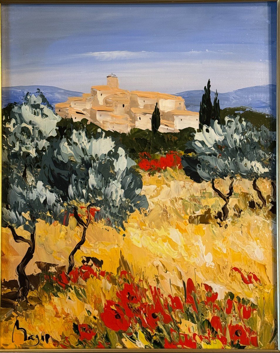 Painting By Louis Magre Born In 1955. Landscape Of Provence