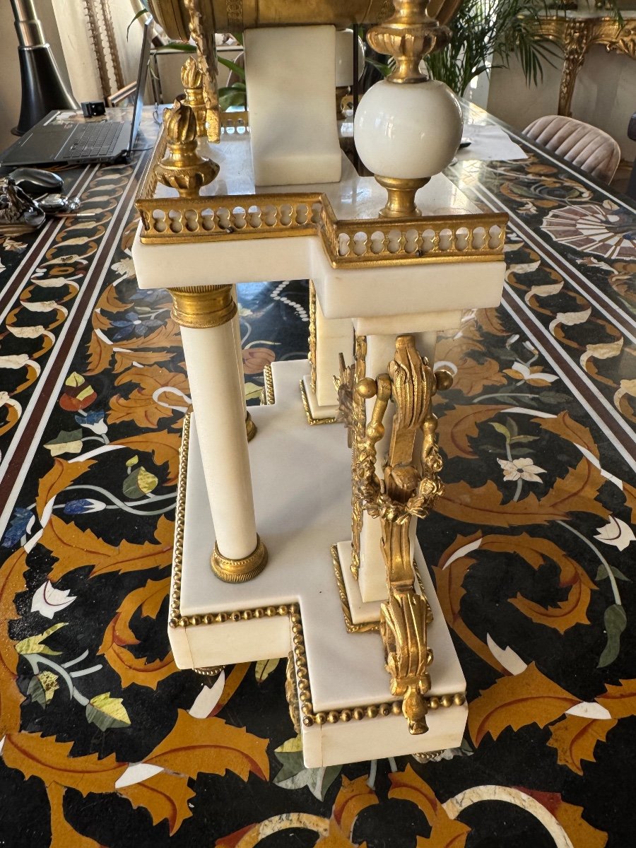 Large Portico Clock In Gilded Bronze And White Marble, 19th Century-photo-3