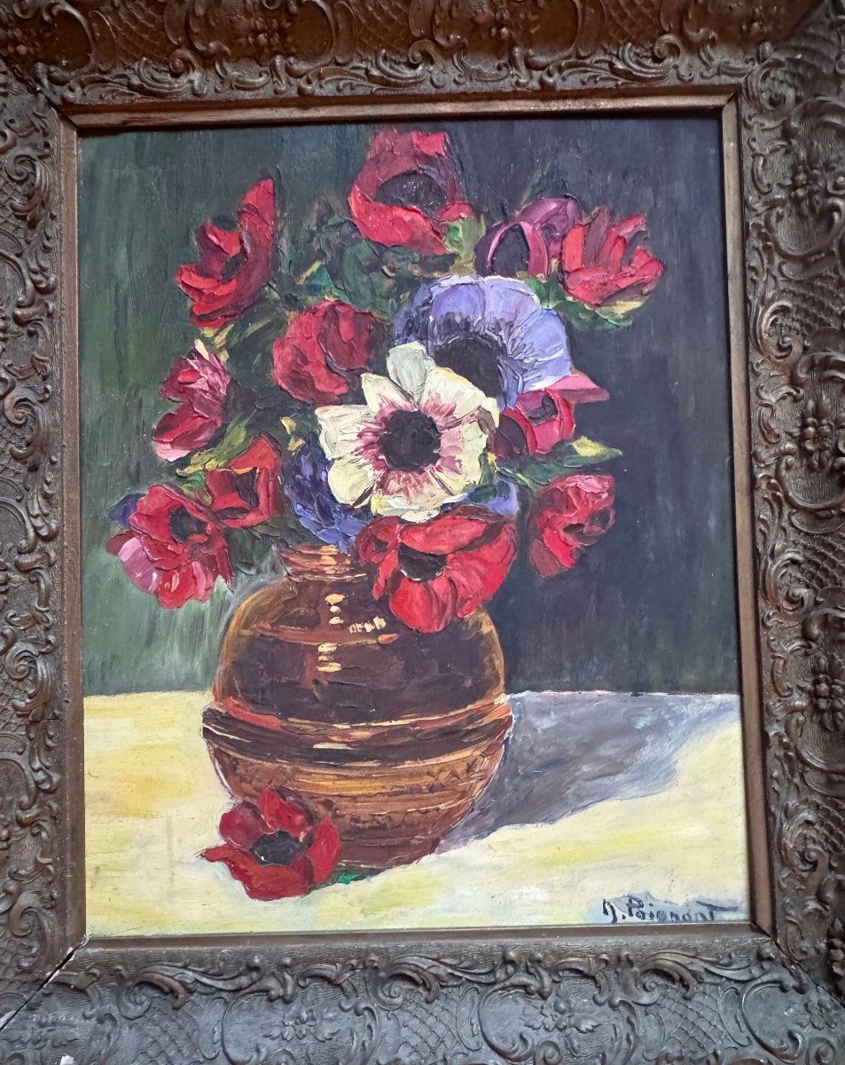 Tableau De Nancie Poignant ( 1911-2000)bouquet D’anémones-photo-2