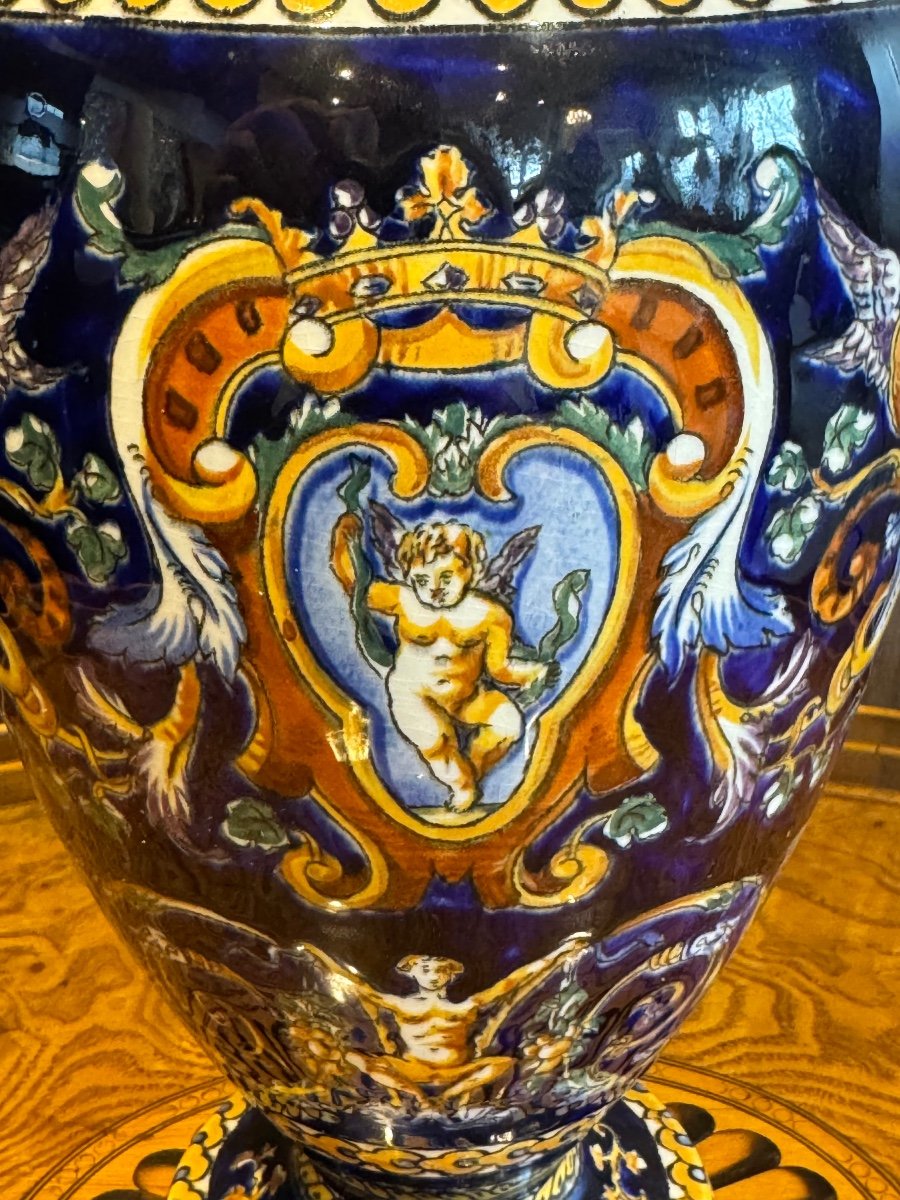 Grand Vase En Faïence De Gien Renaissance Vers 1938-photo-3