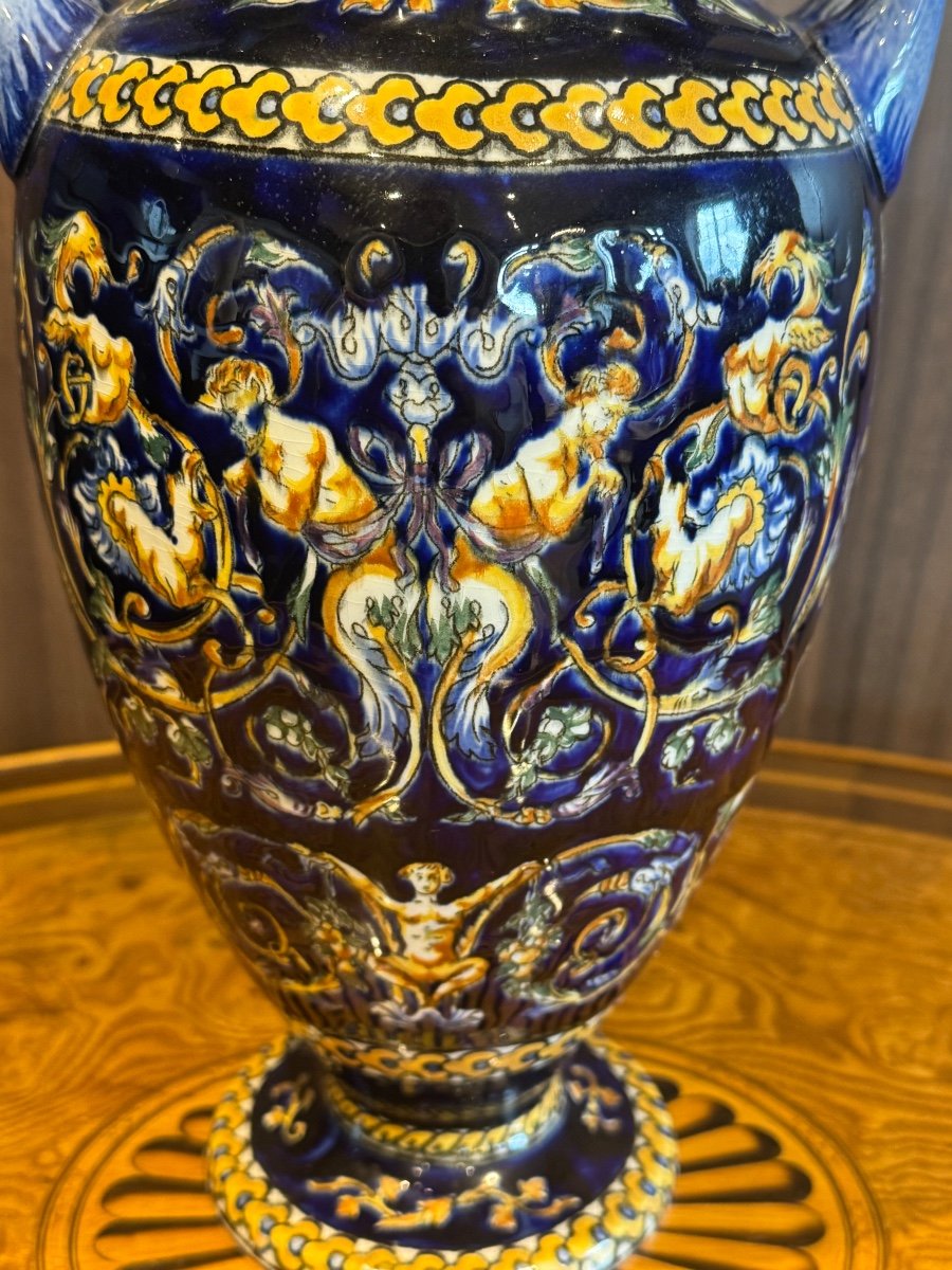 Grand Vase En Faïence De Gien Renaissance Vers 1938-photo-3