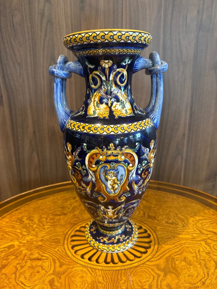 Grand Vase En Faïence De Gien Renaissance Vers 1938