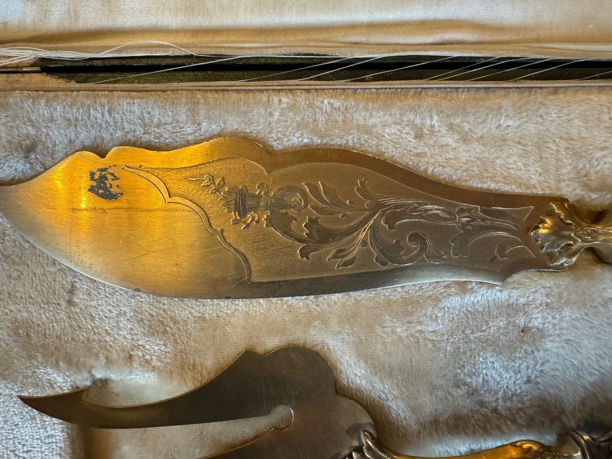 Paire De Couverts à Poisson D’époque Napoléon III Argent Et Metal-photo-3