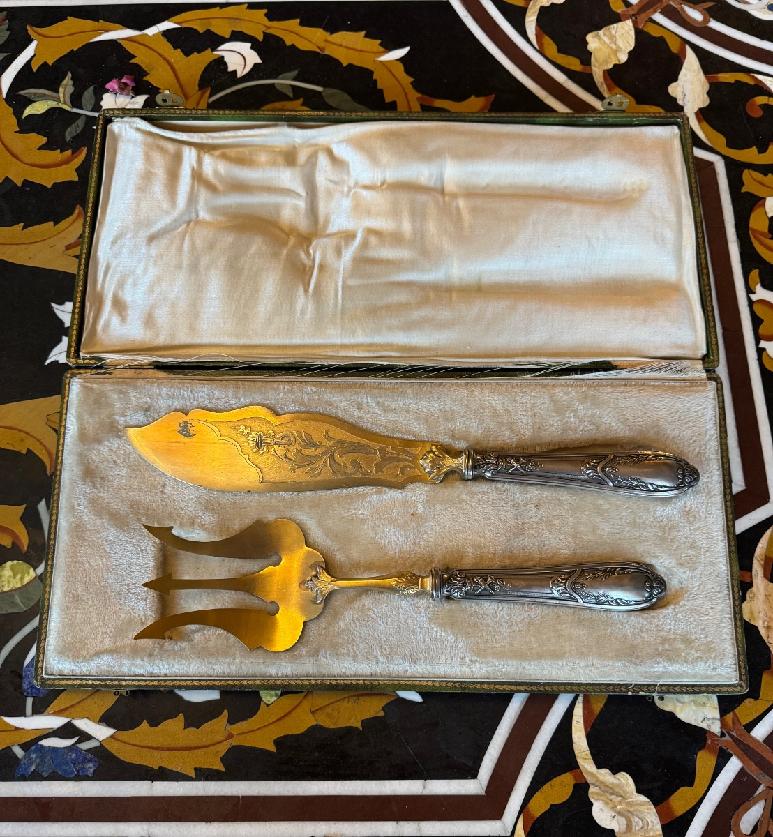 Paire De Couverts à Poisson D’époque Napoléon III Argent Et Metal
