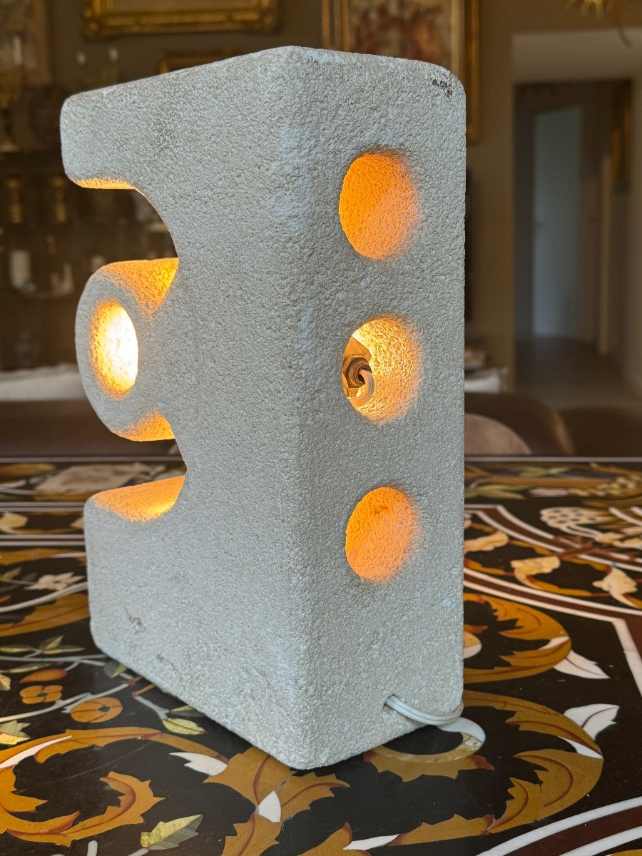 Sculptural Lamp In Natural Stone – Albert Tormos (france, Circa 1970) Sculpted Lamp -photo-2