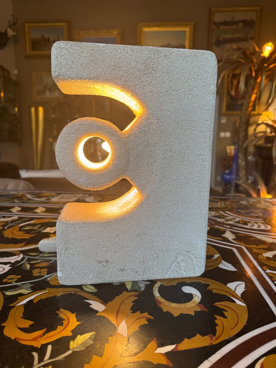 Sculptural Lamp In Natural Stone – Albert Tormos (france, Circa 1970) Sculpted Lamp -photo-4