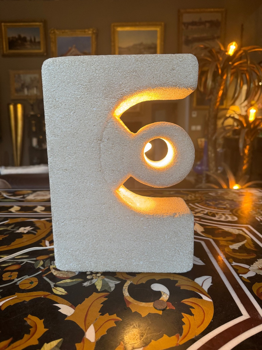 Sculptural Lamp In Natural Stone – Albert Tormos (france, Circa 1970) Sculpted Lamp -photo-3