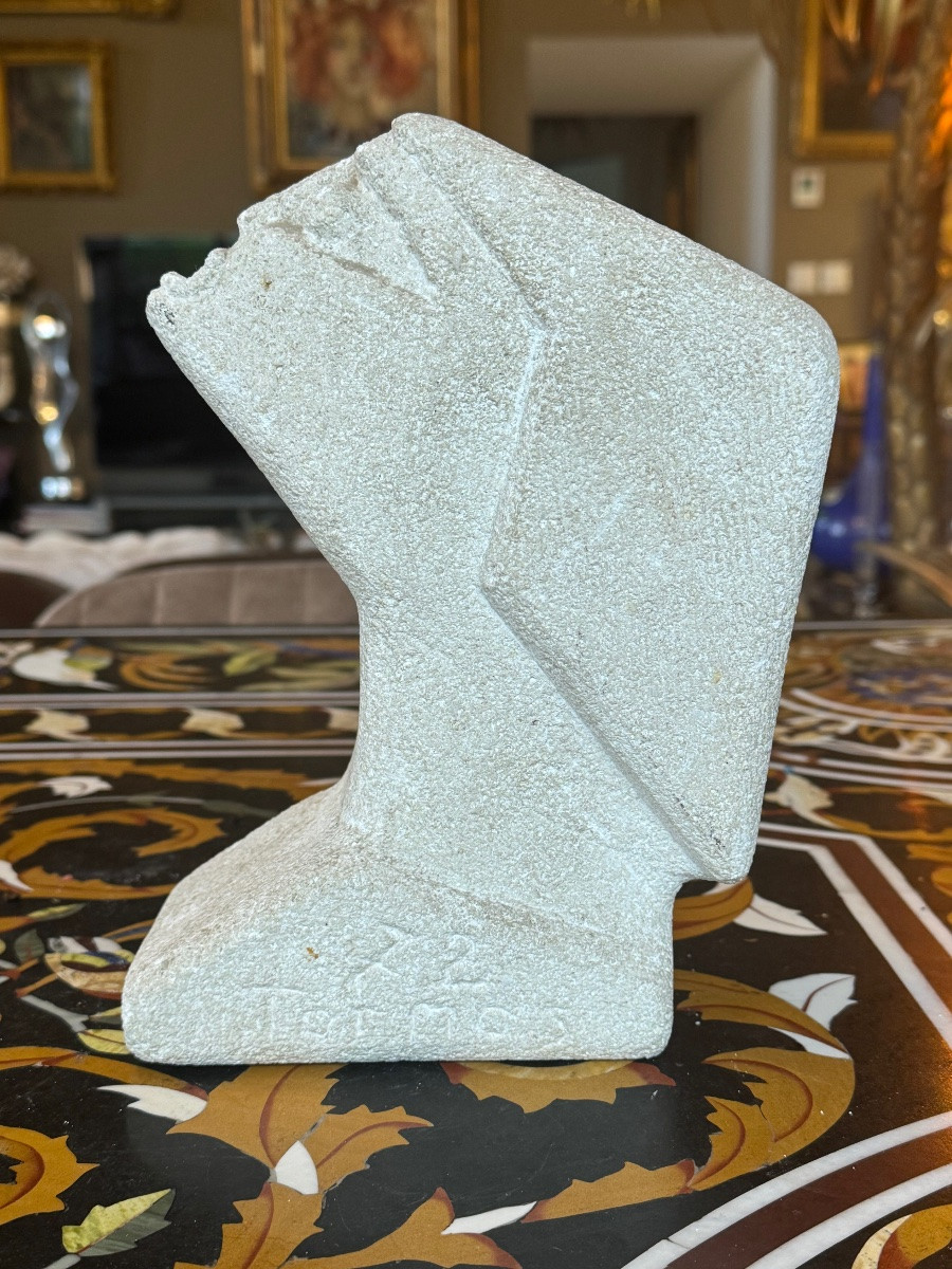 Natural Stone Sculpture – Albert Tormos (20th Century) “stylized Head”  -photo-2
