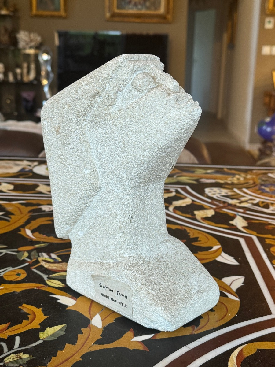 Natural Stone Sculpture – Albert Tormos (20th Century) “stylized Head”  -photo-4