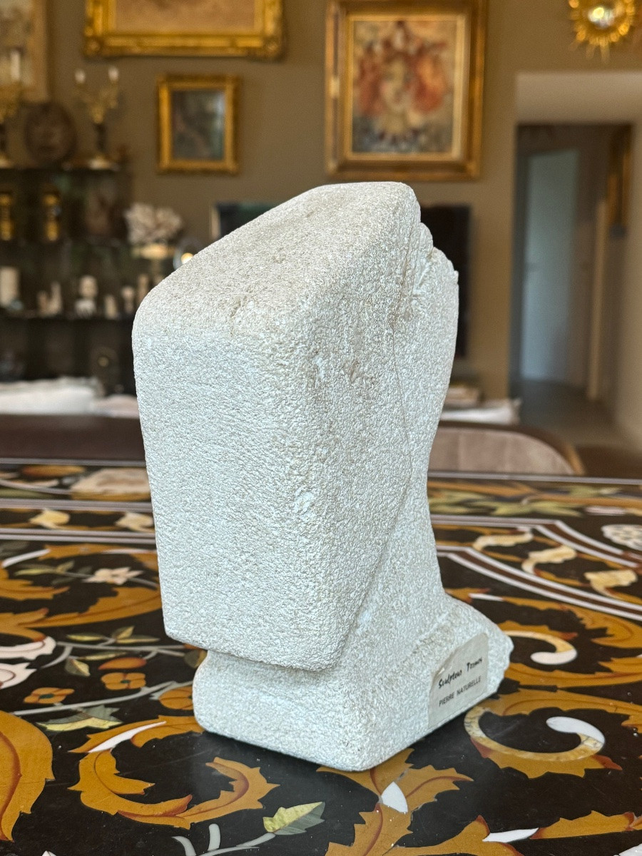 Natural Stone Sculpture – Albert Tormos (20th Century) “stylized Head”  -photo-3