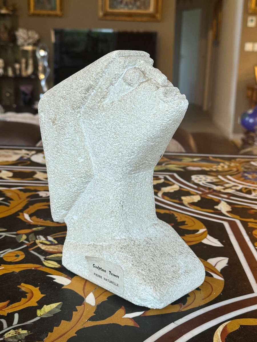Natural Stone Sculpture – Albert Tormos (20th Century) “stylized Head”  