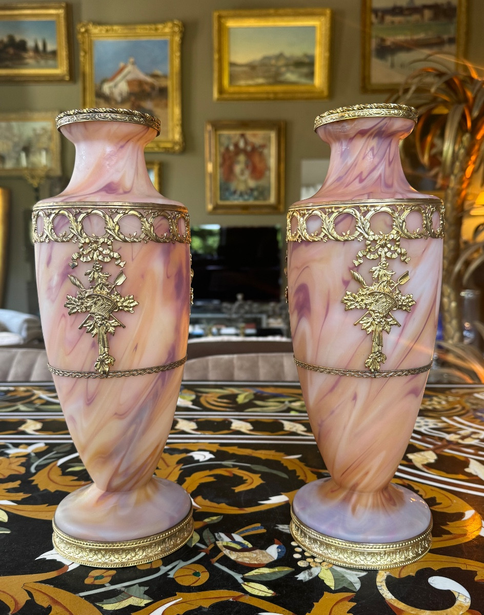  Paire D’opalines Montées En Bronze Doré D’époque Napoléon III  