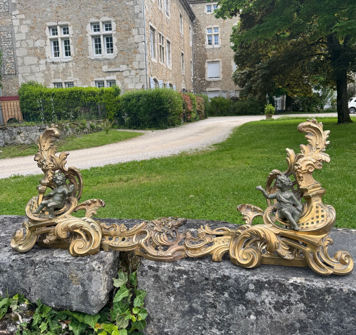 Pair Of Gilt Bronze Andirons – 19th Century -photo-2