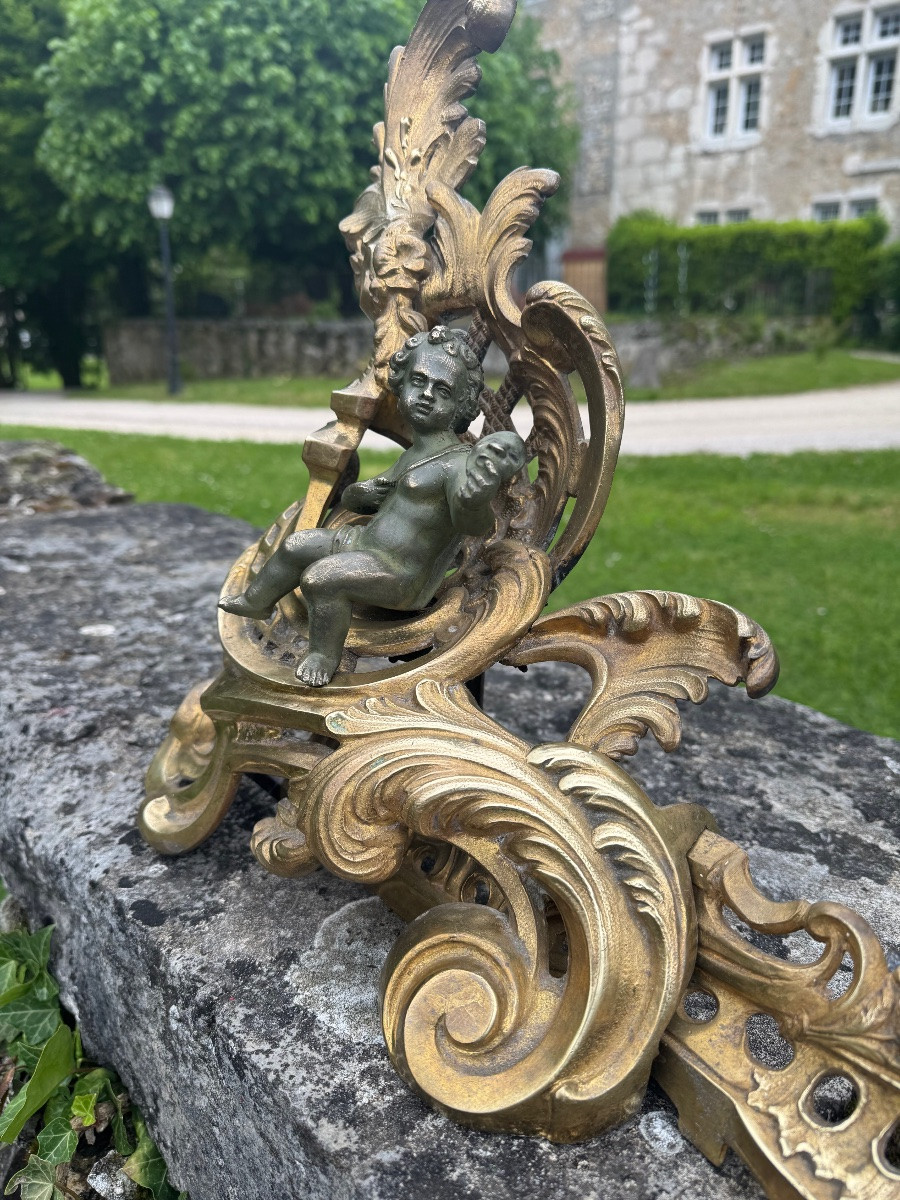 Pair Of Gilt Bronze Andirons – 19th Century -photo-3