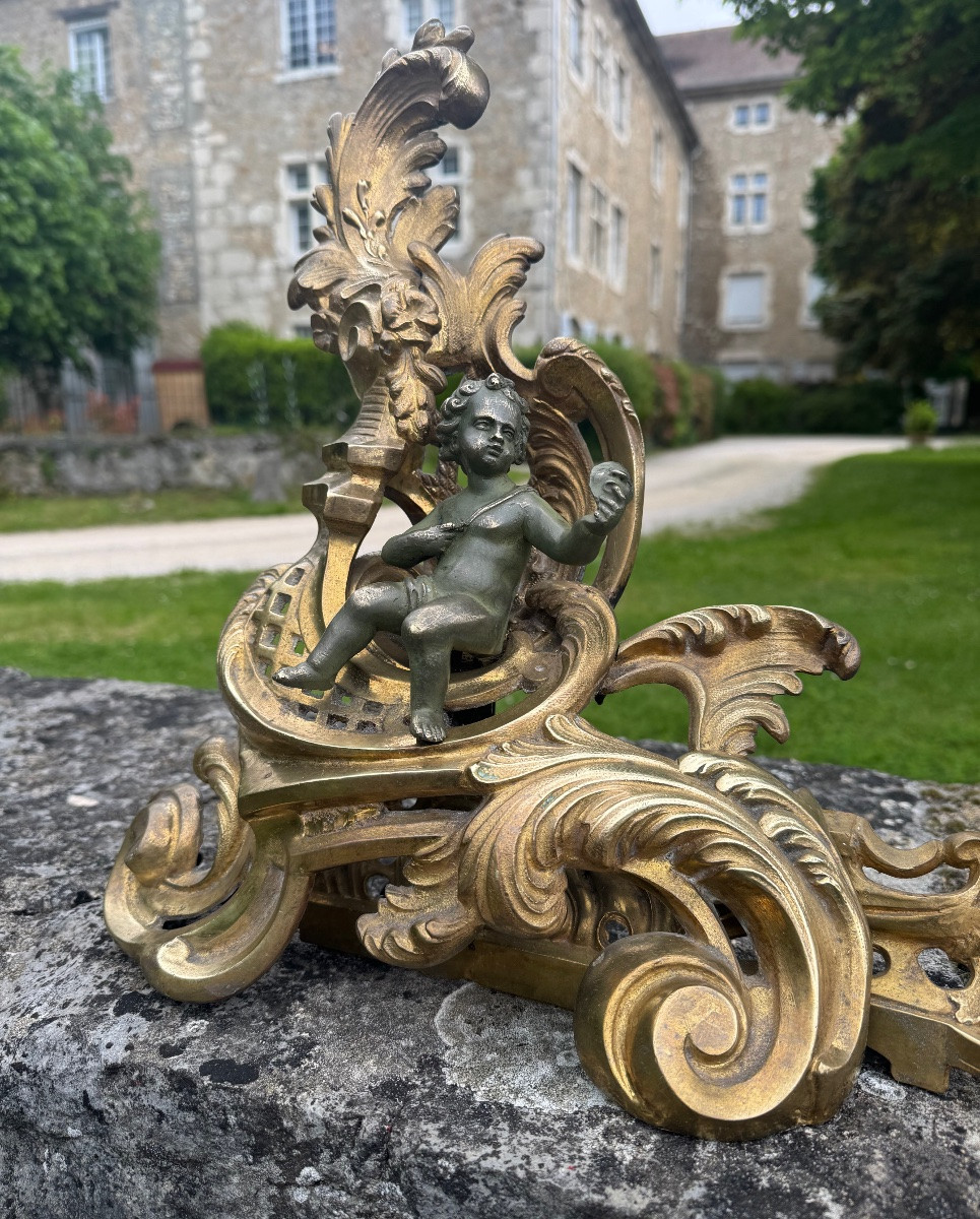 Pair Of Gilt Bronze Andirons – 19th Century -photo-2