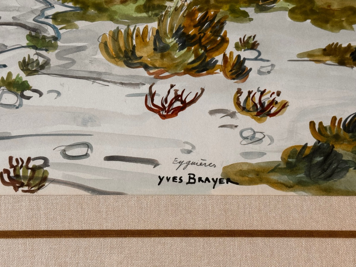 Yves BRAYER (1907–1990) – “Le village d’Eyguières en Provence”  Aquarelle originale signée -photo-3