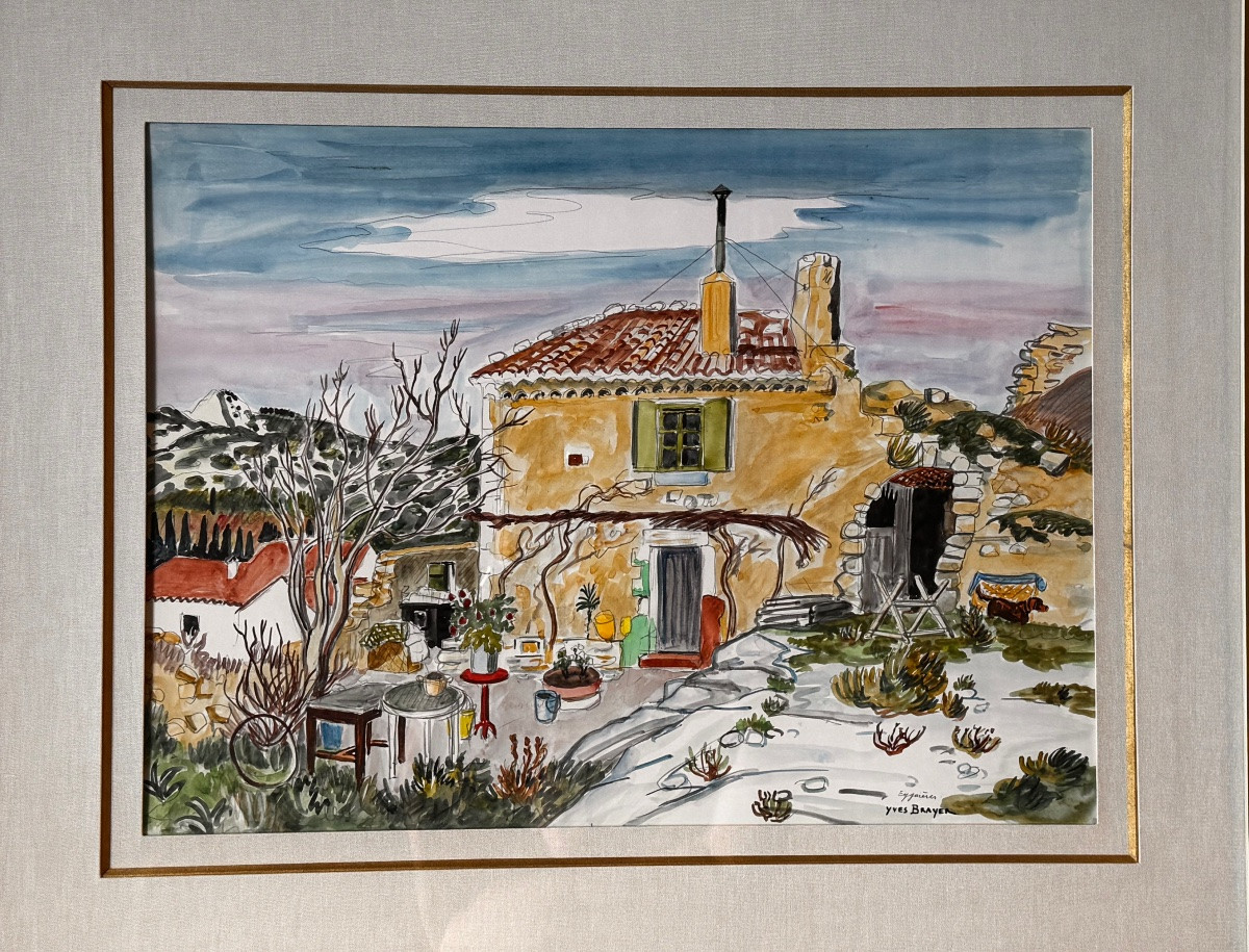 Yves BRAYER (1907–1990) – “Le village d’Eyguières en Provence”  Aquarelle originale signée -photo-4