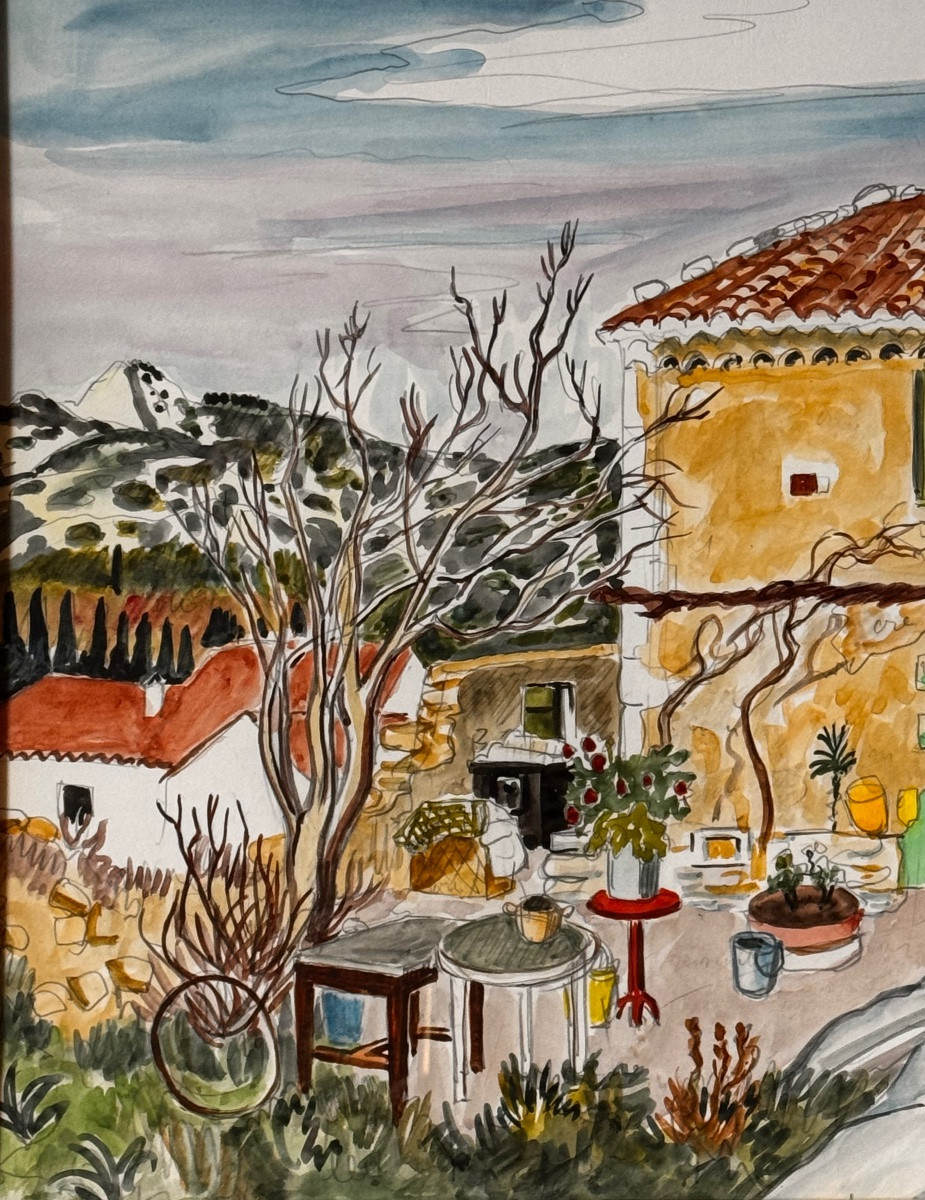 Yves BRAYER (1907–1990) – “Le village d’Eyguières en Provence”  Aquarelle originale signée -photo-2
