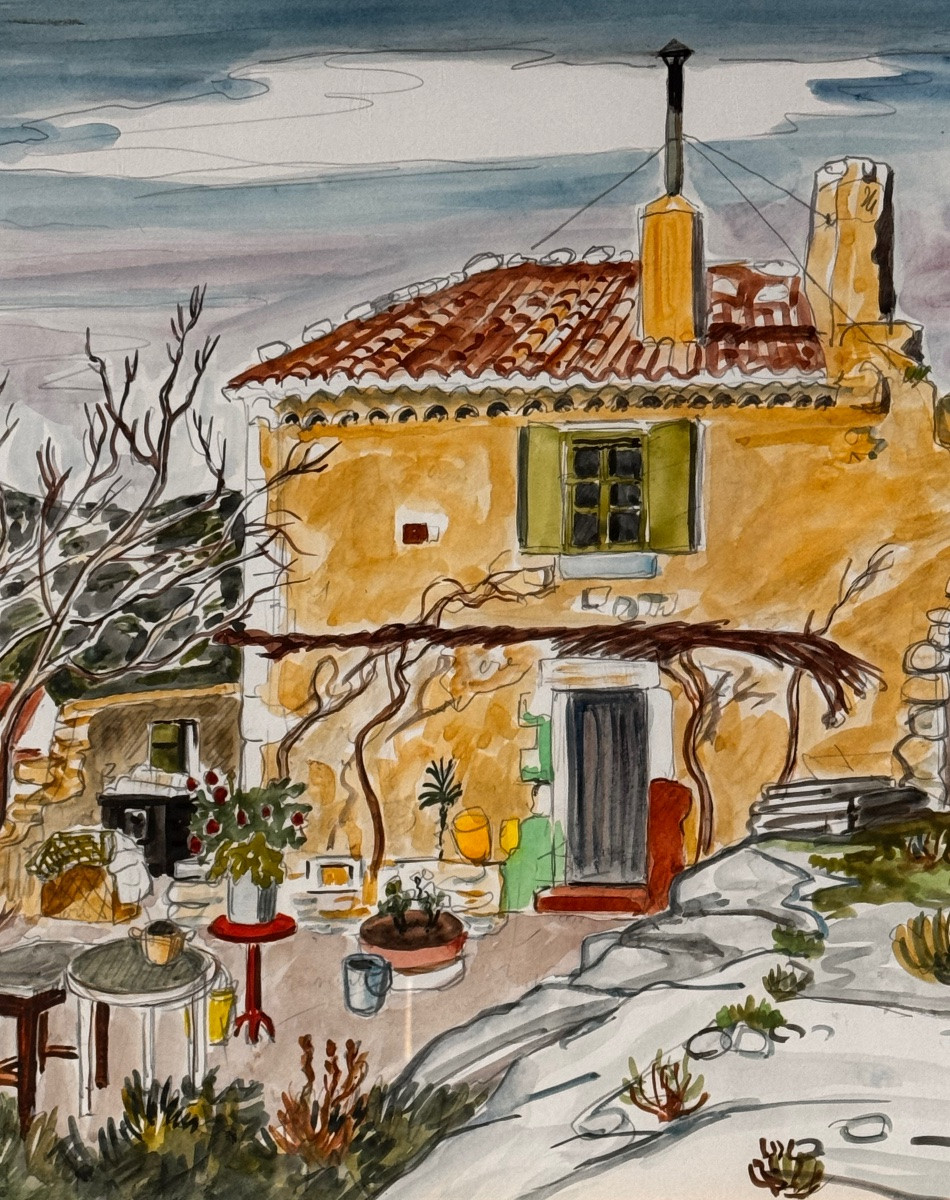 Yves BRAYER (1907–1990) – “Le village d’Eyguières en Provence”  Aquarelle originale signée -photo-3
