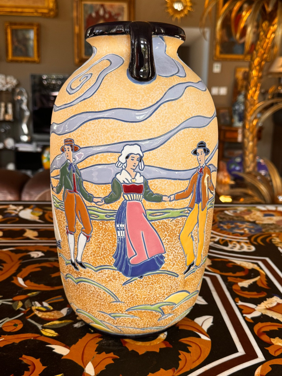 Impérial Amphora grand vase en faïence d’époque Art Deco -photo-3