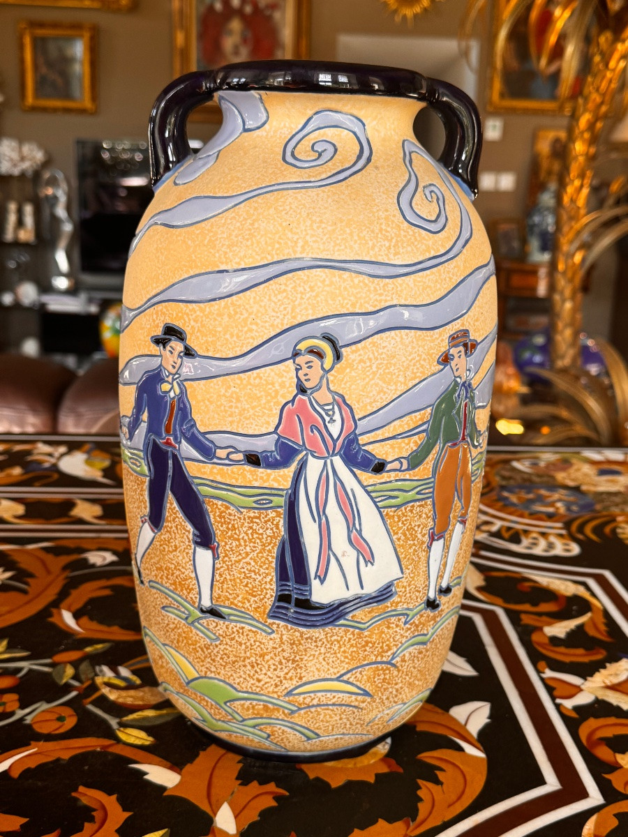 Impérial Amphora grand vase en faïence d’époque Art Deco -photo-4