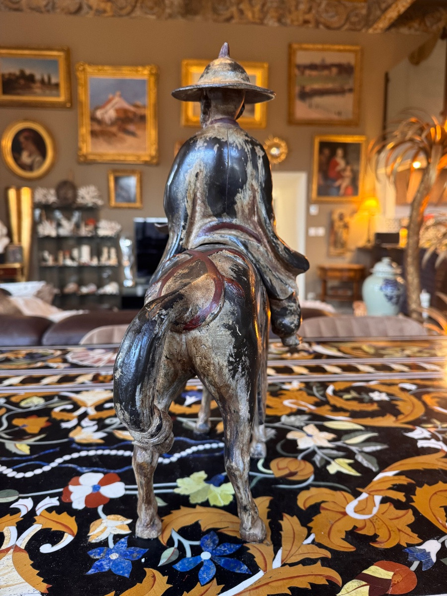 Grand bronze japonais – Le moine Toba monté sur son cheval – Milieu du XXe siècle  -photo-3