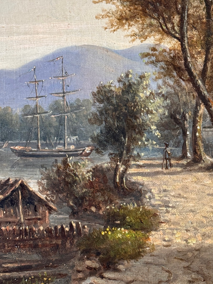 Jules Guédy (1833–1909) – View Of Lake Zurich And The City, Oil On Canvas – 19th Century  -photo-2