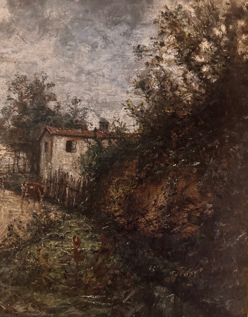Louis Carrand (1822–1874) Paysage animé au bord du chemin  Huile sur toile marouflée sur carton-photo-1