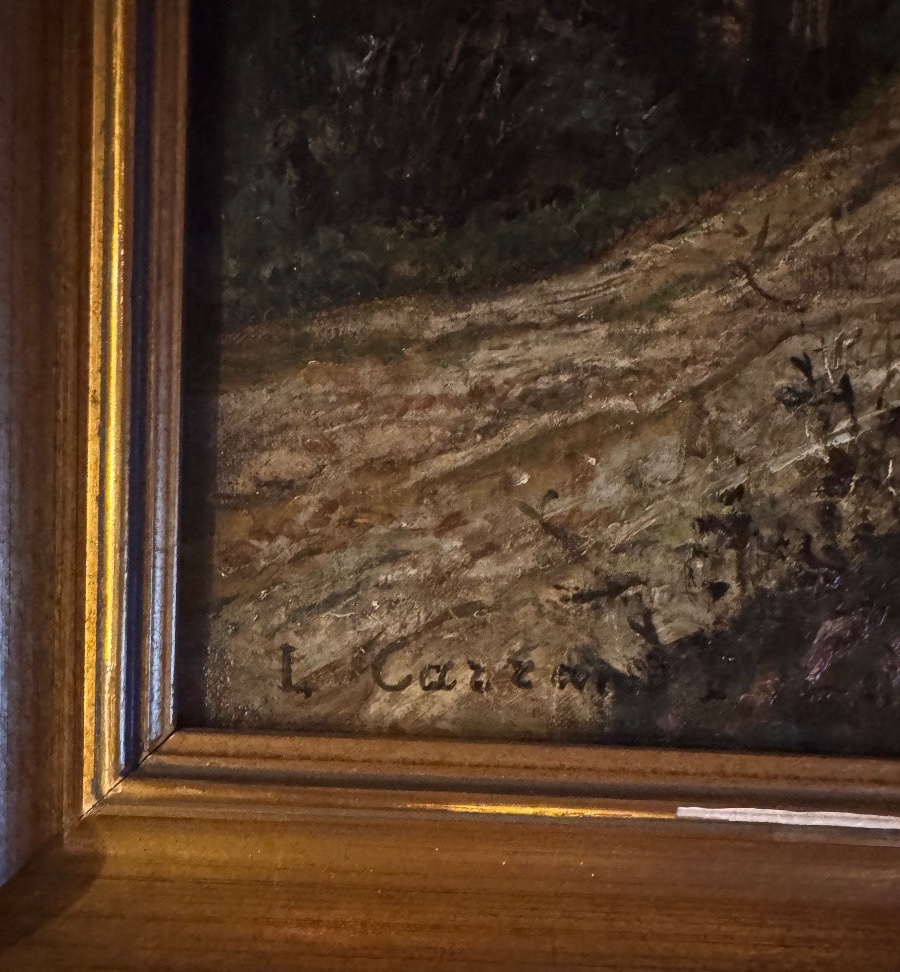 Louis Carrand (1822–1874) Paysage animé au bord du chemin  Huile sur toile marouflée sur carton-photo-5