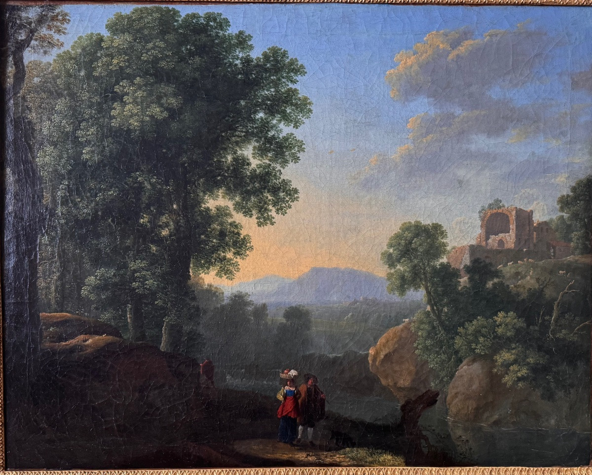 Paysage animé avec ruines École française ou italienne du XVIIᵉ siècle .-photo-2